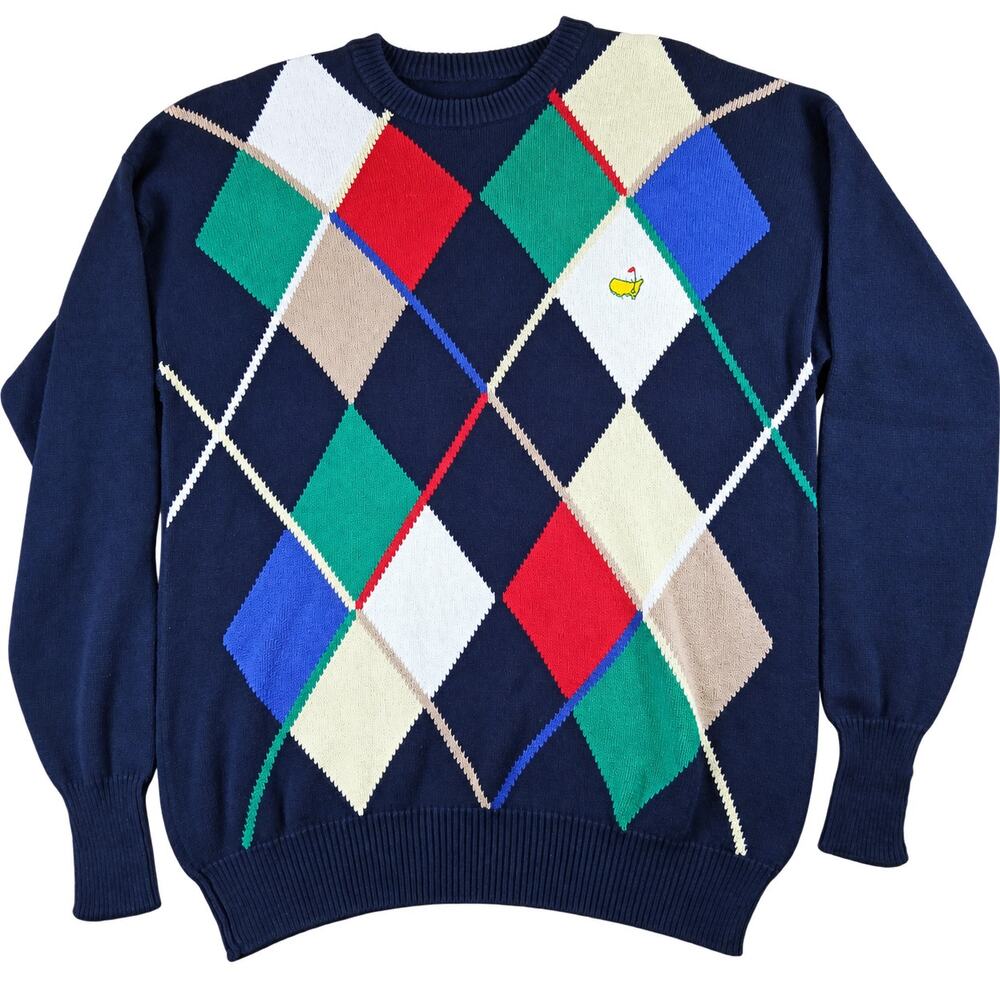 Vintage Slazenger Augusta National Masters Argyle Crewneck Golf Sweater 24” P2P